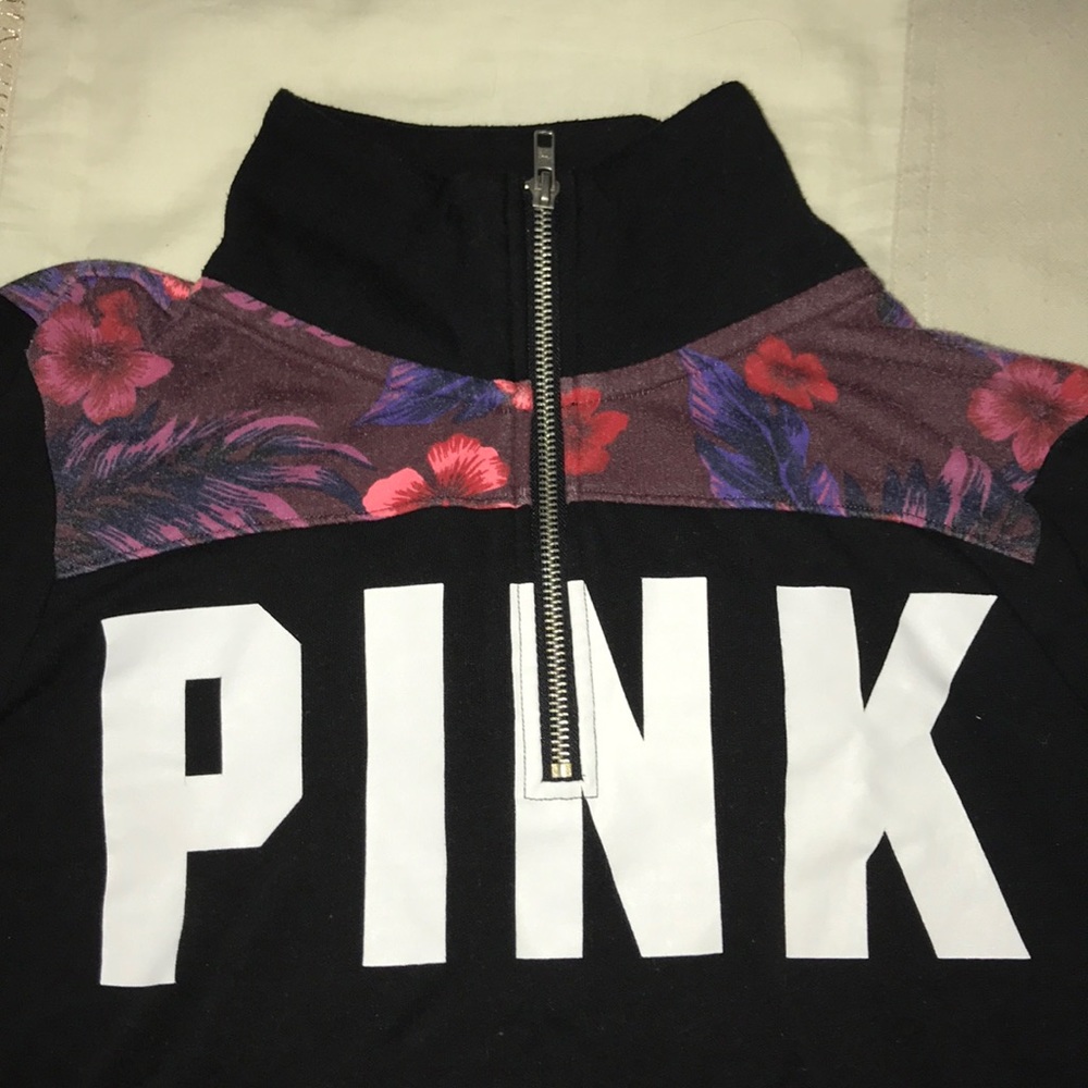 quarter zip PINK floral sweater